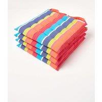 Homescapes 4 Pack Seat Pads Cotton Multi Striped Indoor Outdoor Garden Cushion, 40cm | Size: 40 cm x 40 cm