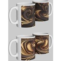 Simply Stunning Mugs Luxurious Swirl Design Mug Set - Elegant Golden Chocolate Pattern in White
