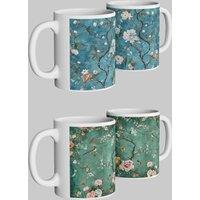 Simply Stunning Mugs Teal Chinoiserie Mug Set of 2 - Enchanting Floral & Bird Design in White