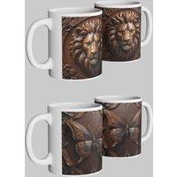 Simply Stunning Mugs Elegant Butterfly & Majestic Lion Mug Set - Artistic Collection in White