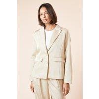 Dorothy Perkins Women's Single Breasted Satin Jacquard Blazer in Neutral | Size: 10