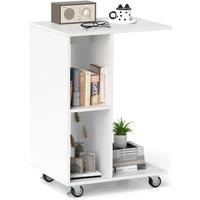 Costway C-Shaped End Table Narrow Side Table with Storage Shelves in White