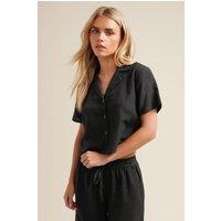 PixieGirl Women's Petite Linen Cropped Shirt in Black | Size: 10