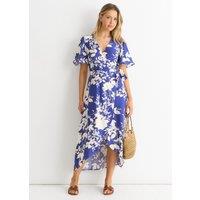 Gini London Women's Blue Viscose Floral Wrap Midi Dress | Size: 10