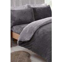 OHS Reversible Teddy Duvet Cover with Pillowcase in Dark Grey | Size: Super King