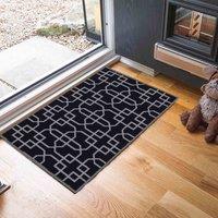 Desire Rugs Anti-Slip Cubed Trellis Design Doormat - Machine Washable for Easy Care in Black | Size: 67 cm x 220 cm