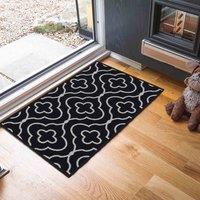 Desire Rugs Anti-Slip Quatrefoil Design Doormat - Machine Washable for Easy Care in Black | Size: 67 cm x 220 cm