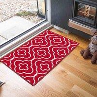 Desire Rugs Anti-Slip Quatrefoil Design Doormat - Machine Washable for Easy Care in Red | Size: 80 cm x 150 cm