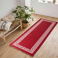 Desire Rugs Anti-Slip Greek Key Design Doormat - Machine Washable for Easy Care in Red | Size: 80 cm x 300 cm