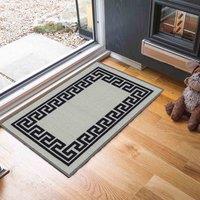 Desire Rugs Anti-Slip Greek Key Design Doormat - Machine Washable for Easy Care in Grey | Size: 67 cm x 220 cm