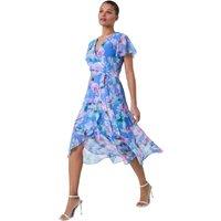 Roman Women's Floral Frill Detail Wrap Dress in Light Blue | Size: 14