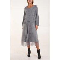 HOXTON GAL Women's Relaxed Fit Layered Knit & Pleated Dress Set in Grey