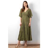 Sarta Women's Sienna Maxi Kaftan Dress - Khaki/Gold, Metallic Stripe in Khaki | Size: 16-18
