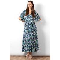 Sarta Women's Sienna Maxi Kaftan Dress - Blue, Ikat Print in Blue | Size: Medium