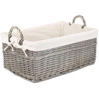 Red Hamper Wicker Shallow Lined Antique Wash Storage Basket in White | Size: Medium