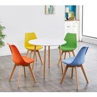 KOSY KOALA Wood Round Kitchen Dining Table Set & 4 Colourful Tulip Chairs