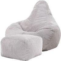 icon Gaming Bean Bag Recliner & Footstool, Corduroy in Light Grey
