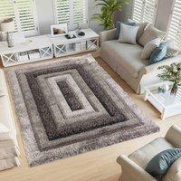 Desire Rugs Modern Soft Bordered Shimmer Shaggy Area Rugs in Grey | Size: 120 cm x 170 cm