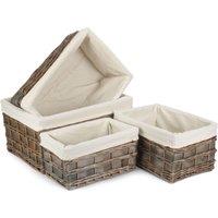 Red Hamper Wicker Set of 4 Grey Scandi Storage Basket With White Lining