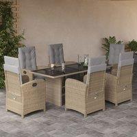 7 Piece Garden Dining Set with Cushions Beige Poly Rattan