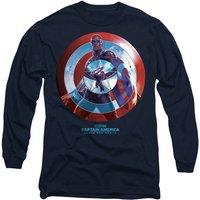 Marvel Captain America Brave New World Sam Wilson Red Long Sleeve T-Shirt, Navy | Size: Large