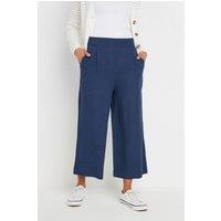 M&Co Women's Cropped Wide Leg Linen Trousers in Dark Navy | Size: 16