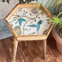 Hartsmede Handmade Hexagonal Side Table Hummingbird in Beige