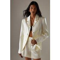 Warehouse Women's Jacquard Satin Fitted Waist Blazer in Yellow | Size: 8