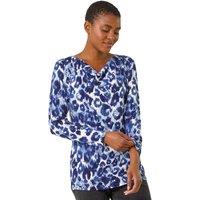 Roman Women's Animal Print Cowl Neck Tunic Top in Navy | Size: 10