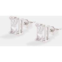 Cernucci Men's Baguette Stone Stud Earrings in Metallic Silver