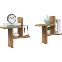 Berkfield Home Wall Shelves 2 pcs Artisian Oak 38x12x38 cm Engineered Wood in Brown | Size: 38 x 12 x 38 cm