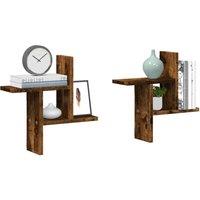 Berkfield Home Wall Shelves 2 pcs Smoked Oak 38x12x38 cm Engineered Wood in Brown | Size: 38 x 12 x 38 cm