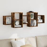 Berkfield Home Wall Shelf Smoked Oak 129x18x42 cm Engineered Wood in Brown | Size: 129 x 18 x 42 cm