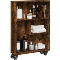 Berkfield Home Narrow Storage Trolley Smoked Oak 48x13x68 cm Engineered Wood in Brown | Size: 48 x 13 x 68 cm