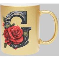 Simply Stunning Mugs Personalised Handcrafted Gothic Letter G & Name Metallic Gold Mug