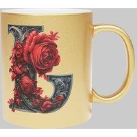 Simply Stunning Mugs Personalised Handcrafted Gothic Letter L & Name Metallic Gold Mug