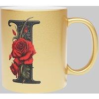 Simply Stunning Mugs Personalised Handcrafted Gothic Letter I & Name Metallic Gold Mug