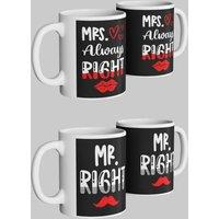 Simply Stunning Mugs Mr. Right & Mrs. Always Right Handcrafted Personalised Mug Set of 2 in White