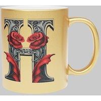 Simply Stunning Mugs Personalised Handcrafted Gothic Letter H & Name Metallic Gold Mug