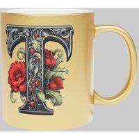 Simply Stunning Mugs Personalised Handcrafted Gothic Letter T & Name Metallic Gold Mug