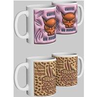Simply Stunning Mugs Coffee or Murder" Cat & Powered by Coffee" Mug Set of 2 in White