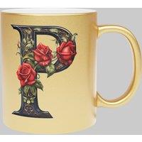 Simply Stunning Mugs Personalised Handcrafted Gothic Letter P & Name Metallic Gold Mug