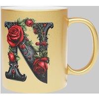 Simply Stunning Mugs Personalised Handcrafted Gothic Letter N & Name Metallic Gold Mug