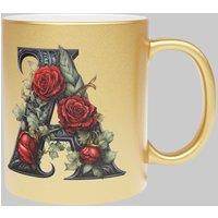 Simply Stunning Mugs Personalised Handcrafted Gothic Letter A & Name Metallic Gold Mug