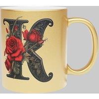 Simply Stunning Mugs Personalised Handcrafted Gothic Letter K & Name Metallic Gold Mug