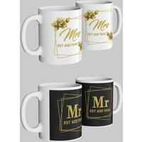 Simply Stunning Mugs Personalised Mr. & Mrs. Mug Set of 2 - Custom Family Name in White