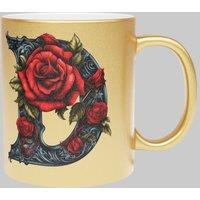 Simply Stunning Mugs Personalised Handcrafted Gothic Letter D & Name Metallic Gold Mug