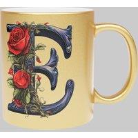 Simply Stunning Mugs Personalised Handcrafted Gothic Letter E & Name Metallic Gold Mug