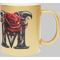 Simply Stunning Mugs Personalised Handcrafted Gothic Letter M & Name Metallic Gold Mug