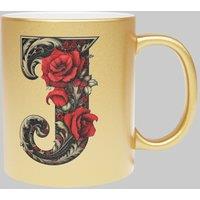 Simply Stunning Mugs Personalised Handcrafted Gothic Letter J & Name Metallic Gold Mug